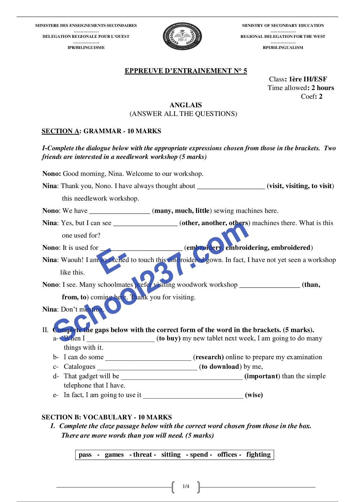 DRES-OUEST ÉPREUVE D'ANGLAIS PIH-ESF